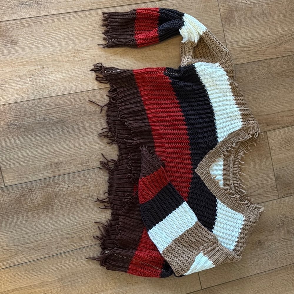 Striped Fringe Knit Sweater